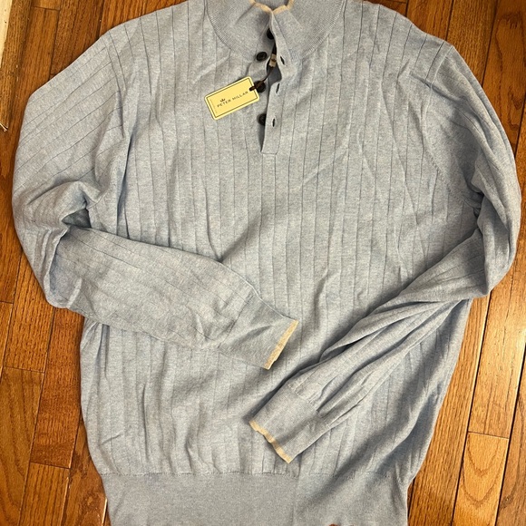 Peter Millar Men's L Soft Quarter Sweater Pullover Light Blue
